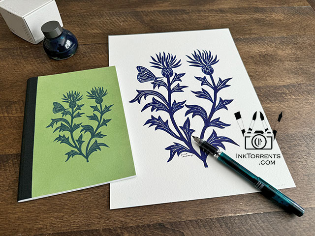 Enduring Thistle lino print and hand bound journal by Soma Acharya InkTorrents Graphics @ InkTorrents.com